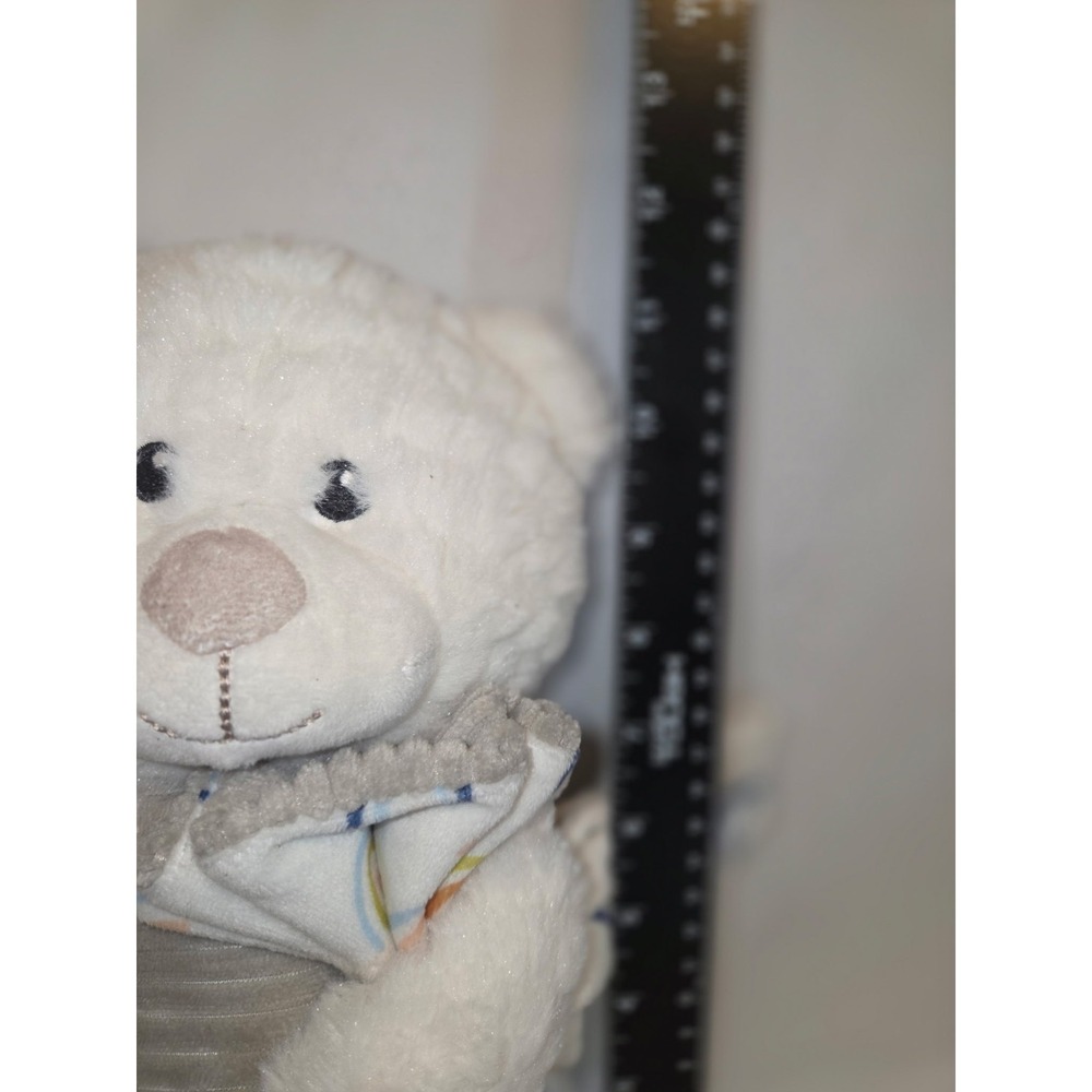 55 White Teddy Bear Plush Lovey Security Blanket Gray Scarf Rainbow Satin... - Picture 3 of 4